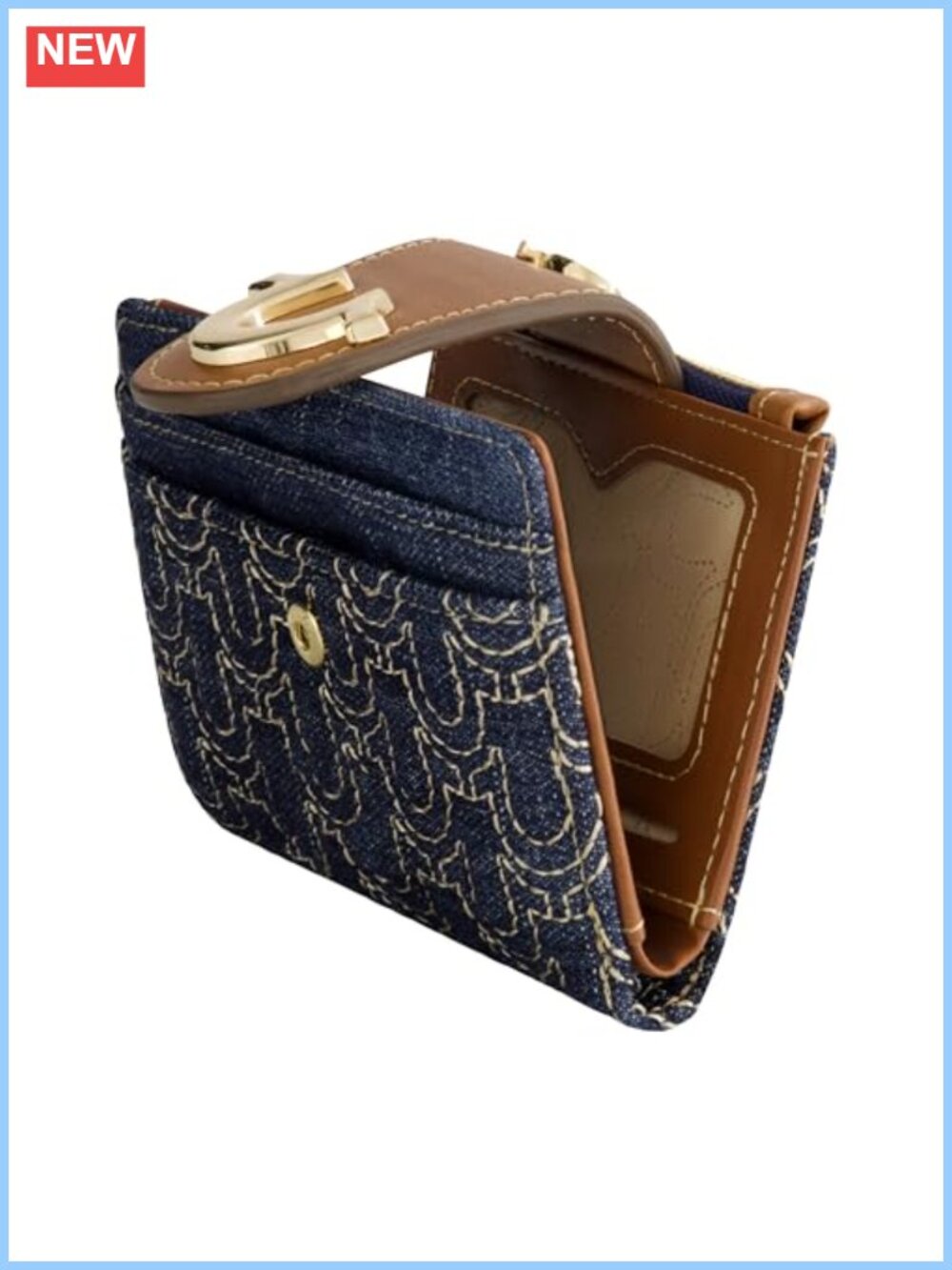 Quilted Mini Bifold Wallet Clutch with Horseshoe Logo Gold Hardware